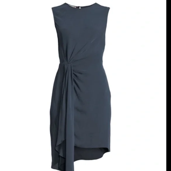 Milly Navy Front Drape Silk Dress - Picture 4 of 7